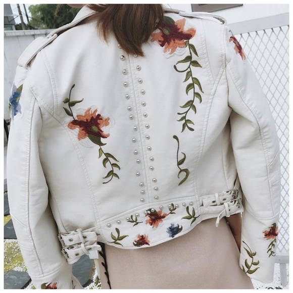 🥀 Embroidery Buttery Soft Vegan Leather Jacket - Picture 2 of 7